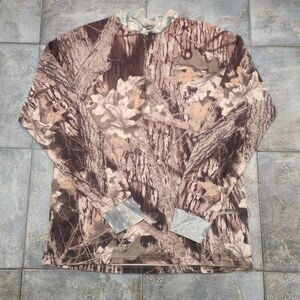Vintage 90s Sasquatch Large Mossy Oak Break Up Camo Fleece Henley Sweatshirt